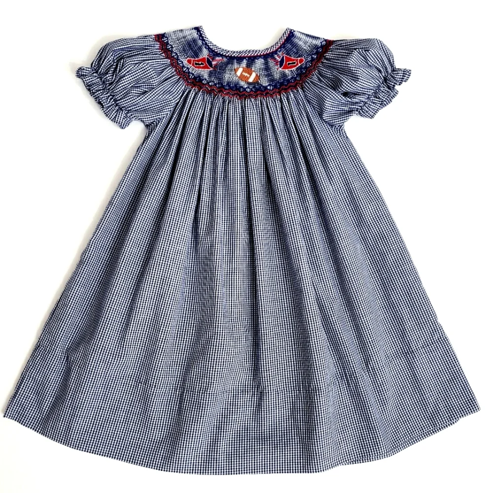 Rosalina Collections Nwot Navy Check Smocked  Football/Megahorn Dress